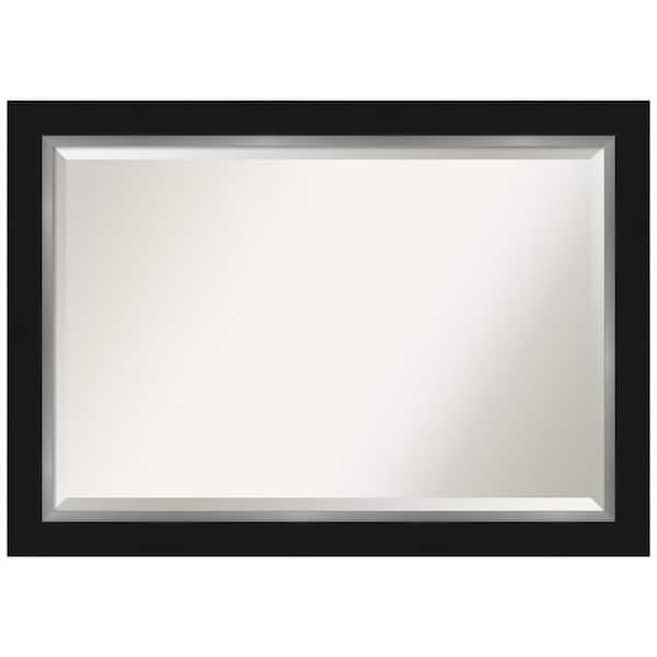 Amanti Art Eva 41.5 in. x 29.5 in. Modern Rectangle Framed Black Silver Wall Mirror