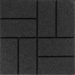 Envirotile 16 in. x 16 in. Square Black Reversible Brickface/Flat Profile Rubber Paver