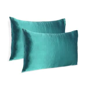 Amelia Teal Solid Color Satin Queen Pillowcases (Set of 2)