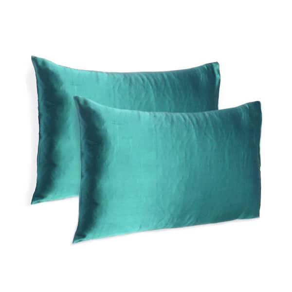 HomeRoots Amelia Teal Solid Color Satin Standard Pillowcases (Set of 2)