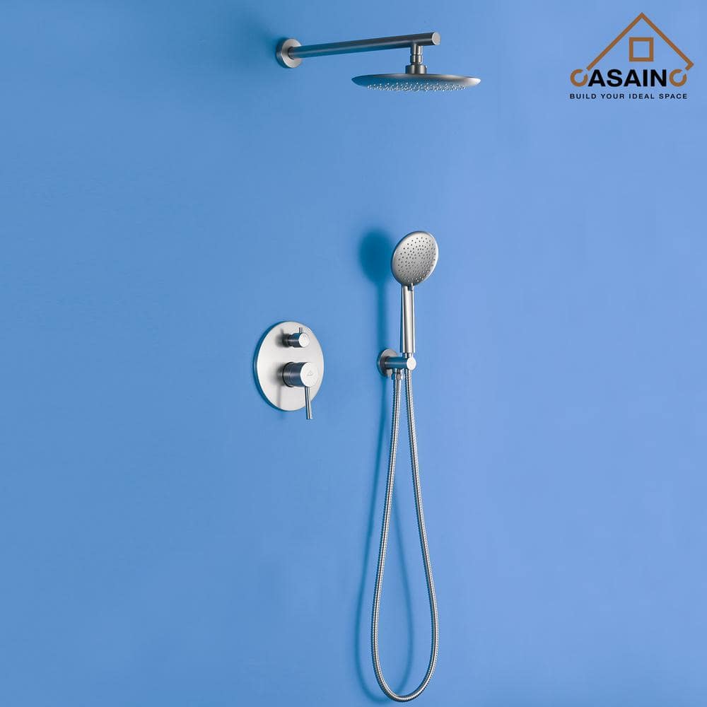 Brushed Nickel Wall Mounted Rain Shower System with Handheld