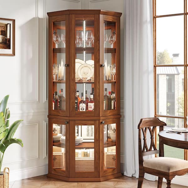 BYBLIGHT Nederland Brown Liquor Bar Cabinet with LED Lights