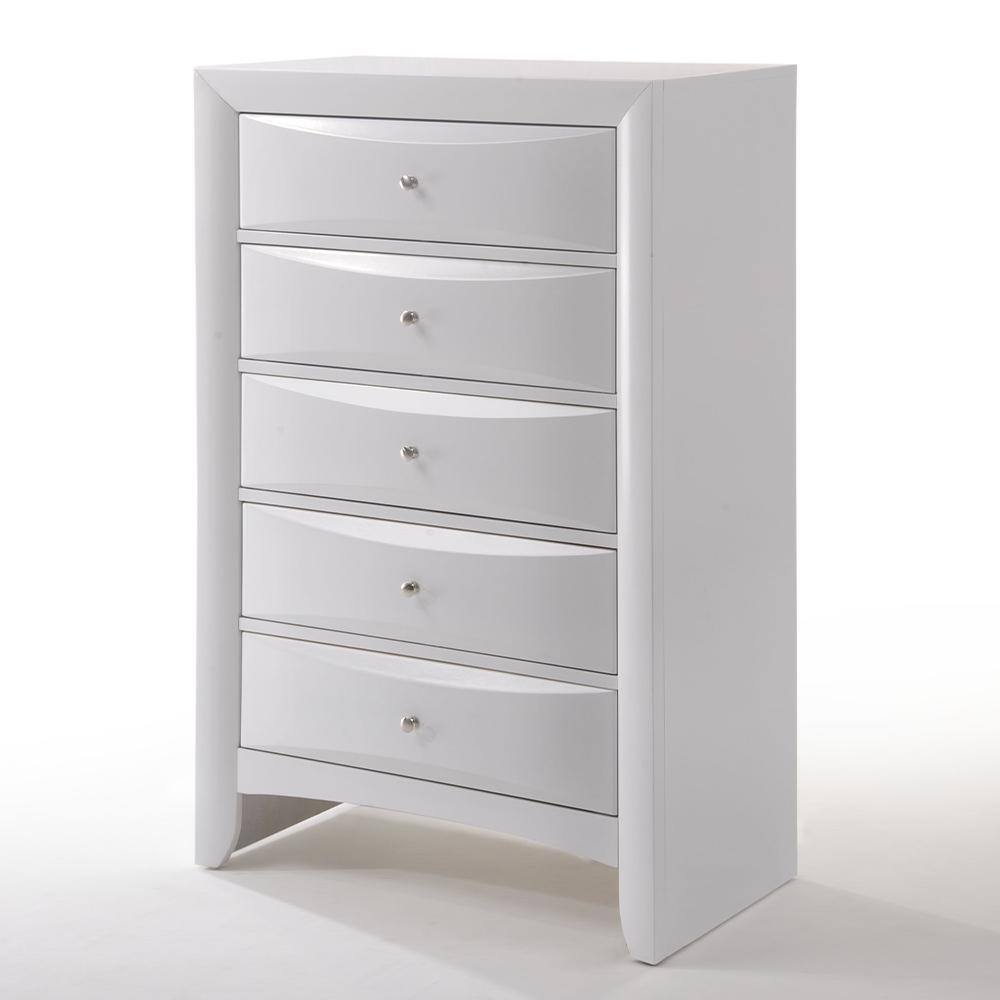 White Vertical 5-Drawer Wood Chest with Dovetail Design