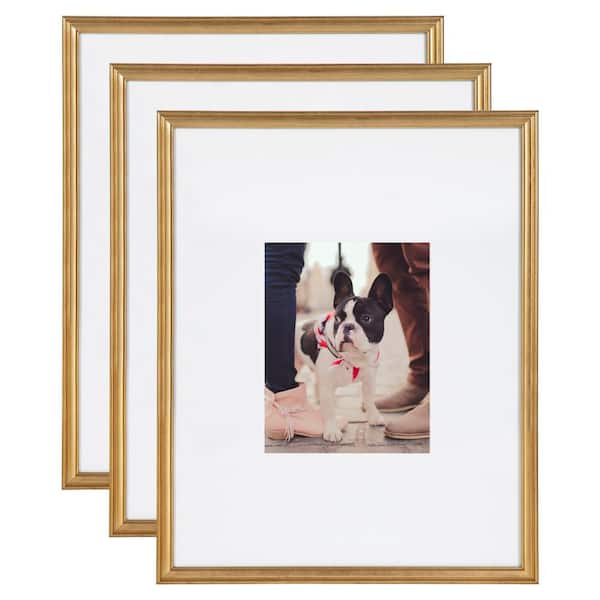 Set of 3, 16x20 Gold Aluminum Frame For 11x14 Picture with Ivory Mat and  Real Glass
