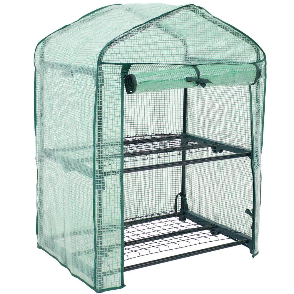 Sunnydaze Decor Sunnydaze ft. 2.5 in. x ft. in. x ft. Portable  2-Tier Mini Greenhouse for Outdoors Green HGH-901 The Home Depot