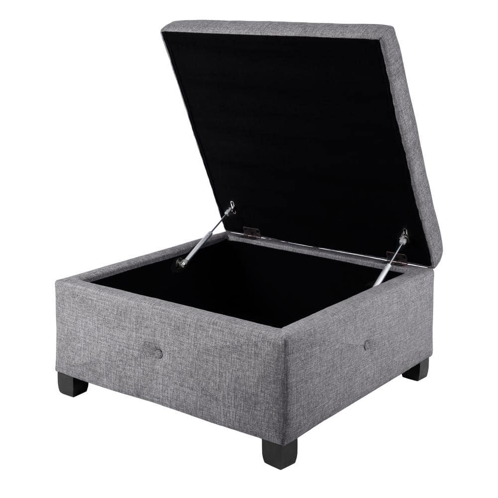 Charcoal Tufted Square Storage Ottoman with Graduated Legs