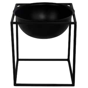 Contemporary Black Metal Table Flower Planter Pot with Stand for Entryway, Living Room, Kitchen, or Dining Room