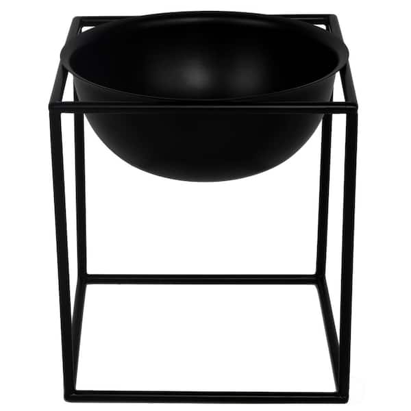 Uniquewise Contemporary Black Metal Table Flower Planter Pot with Stand for Entryway, Living Room, Kitchen, or Dining Room