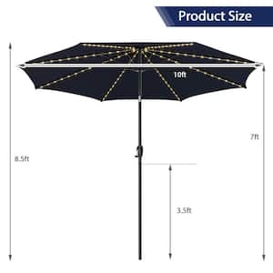 10 ft. Solar Patio Umbrella 112 LED Lighted Umbrella Outdoor Table Market Umbrella in Navy