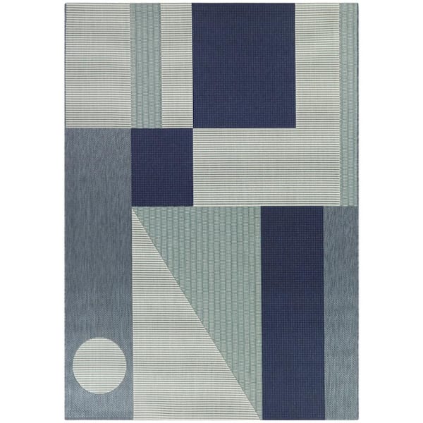 BALTA Galvin Blue 5 ft. x 7 ft.  Geometric Indoor/Outdoor Area Rug