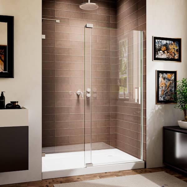 56-60 in. W x 70 in. H Frameless Pivot Shower Door in Matte Black Clear Glas