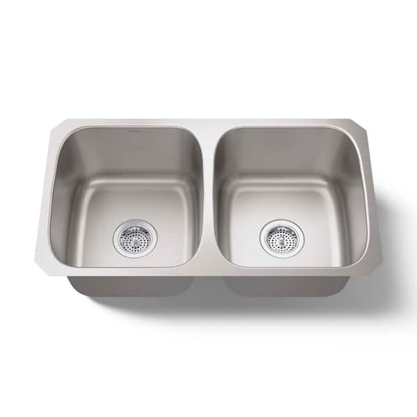 KOHLER Ballad 32 in. Undermount 50/50 Double Bowl 18 Gauge Stainless Steel Kitchen Sink