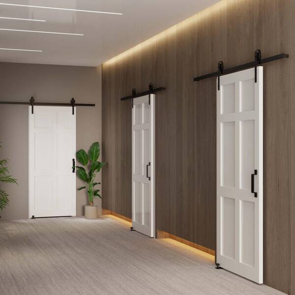 Unbranded - 36 in. x 80 in. 6-Paneled White Primed Interior Sliding Barn Door with Hardware Kit, MDF, Barn Door Slab