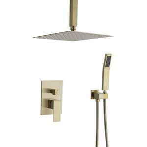 2-Spray Patterns with 2.5 GPM 10 in. Ceiling Mount Dual Shower Heads in Brushed Gold