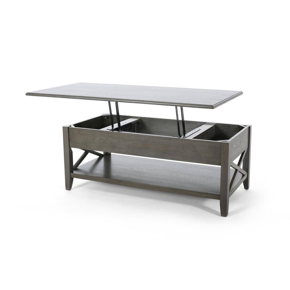 Gray Rectangular Wood Lift-Top Coffee Table with Storage