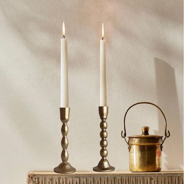 Antique Brass Gold Iron Candle Holders-Set of 2 Decorative Taper