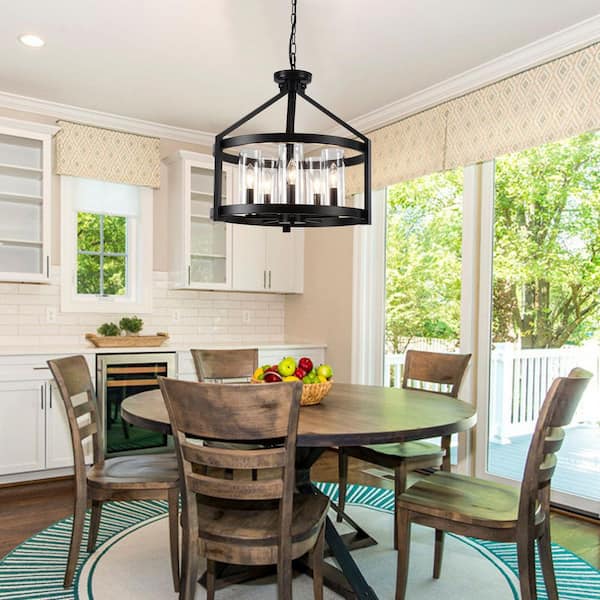 5 light 20.31" Dimmable Black Lantern Geometric Candle Style Chandelier for Kitchen Island with no bulbs included