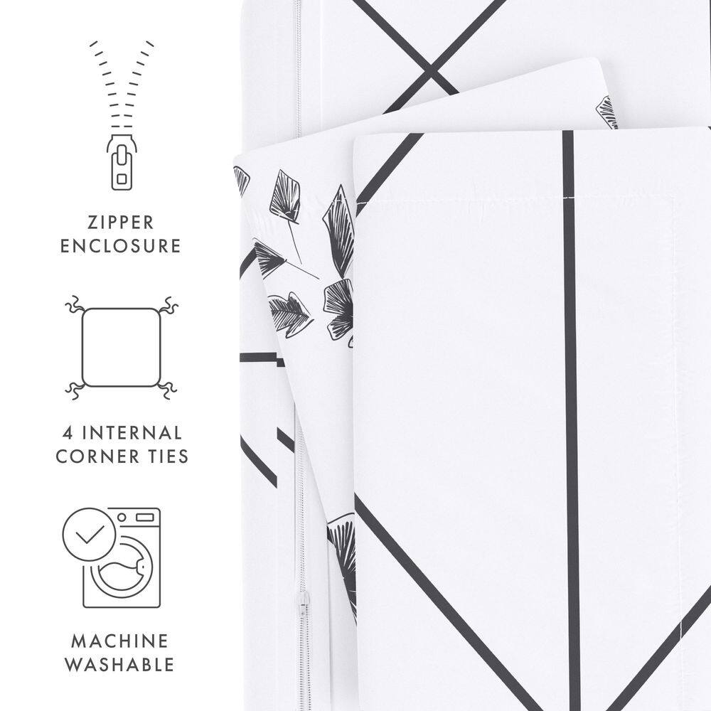 Gray and White Geometric Floral Twin/Twin XL Cotton Duvet Cover Set