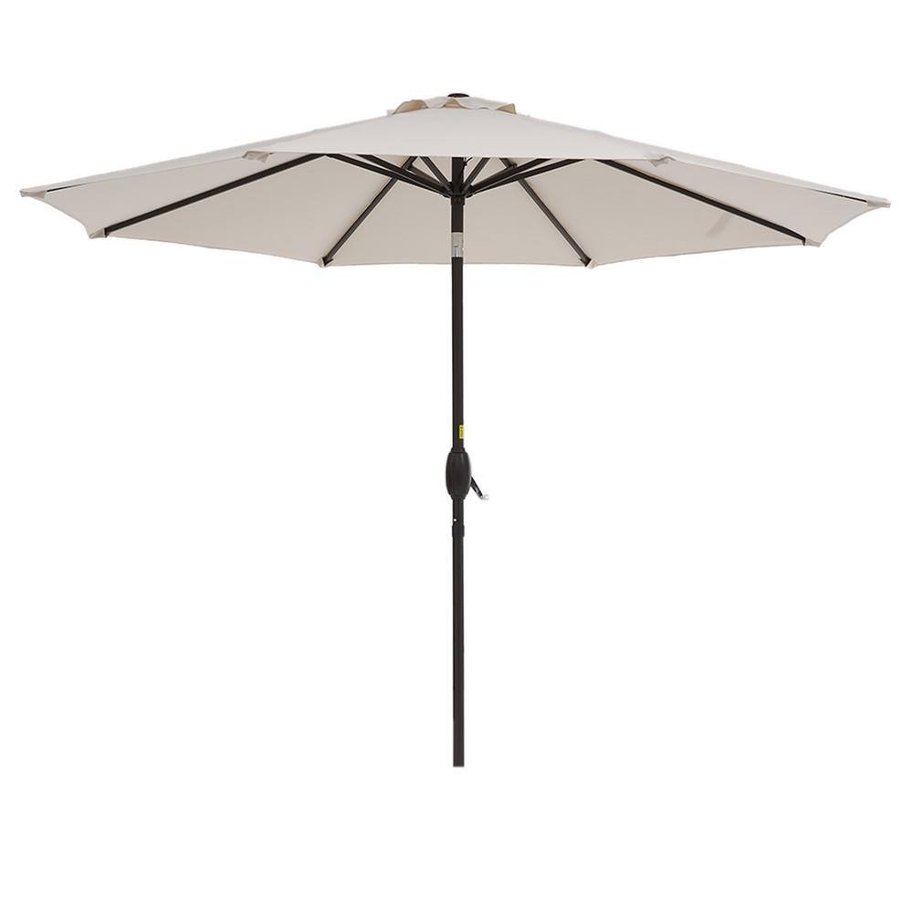 9 ft. Steel Crank Lift Market Patio Umbrella with Push Button Tilt in Beige