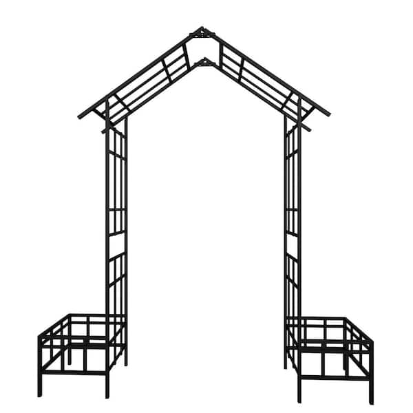 Oyezvary 101.97 in. x 68.11 in. Metal Garden Arch Arbor with Adjustable Width for Outdoor Climbing Plants Support in Black