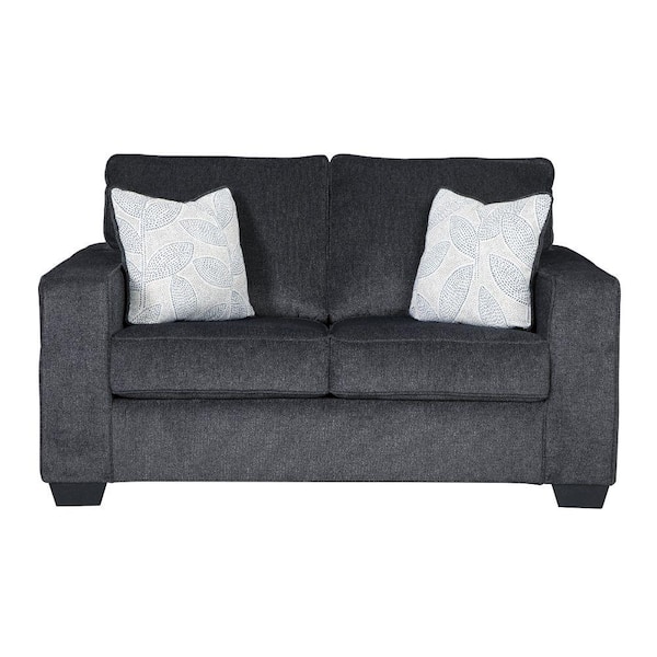 Benjara 62 in. Gray Solid Fabric 2-Seater Loveseat with Track Armrests