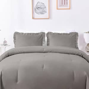 Shatex Ruffled Bed-in-A-Bag, Gray 7-Piece King All Season Ultra Soft Polyester Bed King Comforter Set with Ruffles