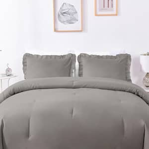 Shatex Ruffled Bed-in-A-Bag, Gray 7-Piece All Season Ultra Soft Polyester Queen Bed Comforter Set with Ruffles