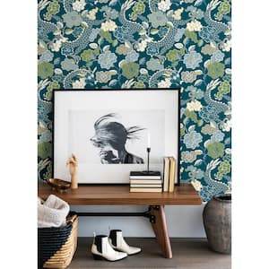 Yanci Blue Teal Dragon Matte Non Woven Wallpaper Roll