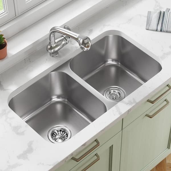 MR Direct Stainless Steel 32-1/4 in. Double Bowl Undermount Kitchen ...