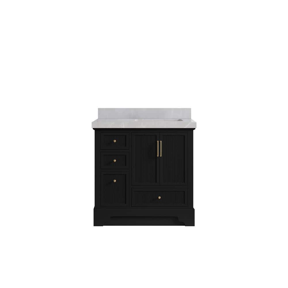 Alys 36 in. W x 22 in. D x 36 in. H Right Offset Sink Bath Vanity in Black with 2 in. Pearl Gray Qt. Top price history on PriceWatchPro