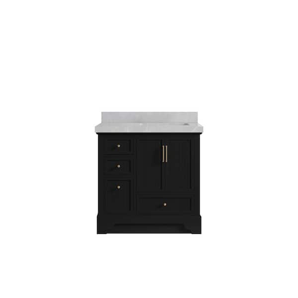 Willow Collections Alys 36 in. W x 22 in. D x 36 in. H Right Offset Sink Bath Vanity in Black with 2 in. Pearl Gray Qt. Top