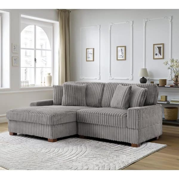 81.55 in. W Square Arm 2-Piece Faux Rabbit Fur Fabric L-Shaped Modern Sectional Sofa in Light Gray