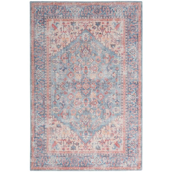 Nourison 57 Grand Machine Washable Blue/Multi 5 ft. x 7 ft. Bordered Traditional Area Rug