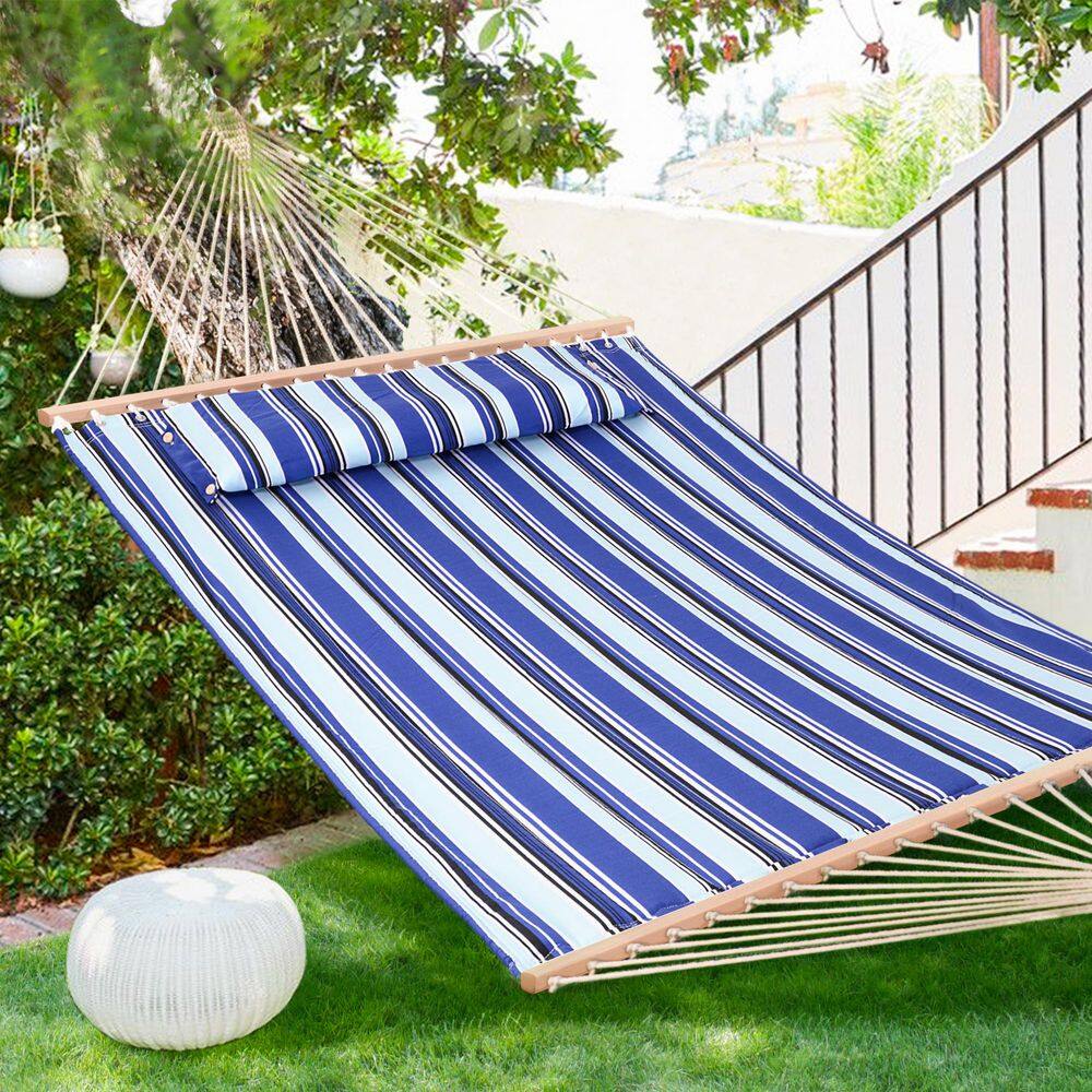 "Double Hammock Quilted Fabric Swing with Spreader Bar, Detachable Pillow, 55"" x 79"" Large Hammock, Blue Stripes" price history on PriceWatchPro