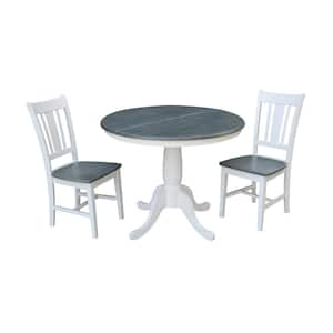 Laurel 3-Piece 36 in. White/Heather Gray Extendable Solid Wood Dining Set with San Remo Chairs