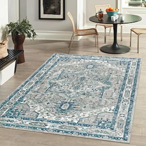 Modern Persian Vintage Medallion Light Grey/Blue 4 ft. x 6 ft. Area Rug