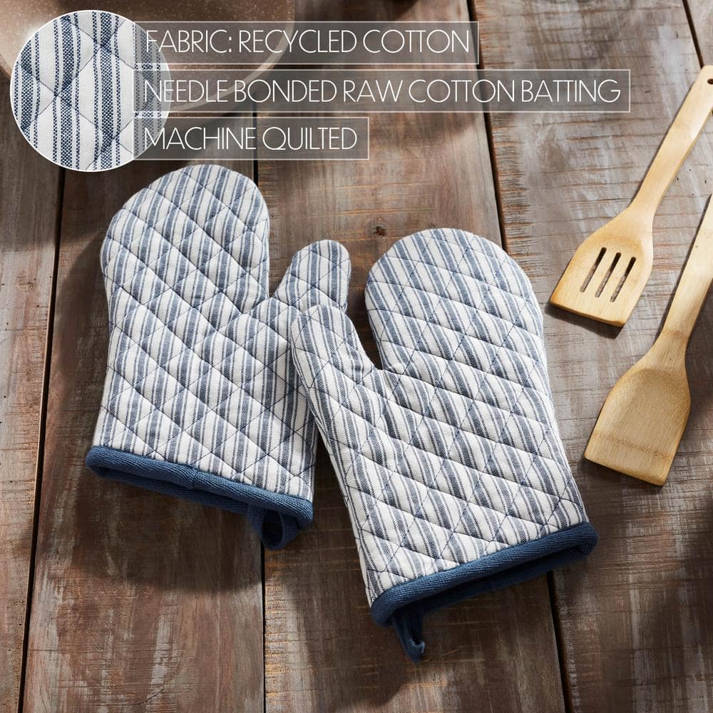 Sawyer Mill Blue Striped Cotton Oven Mitt Set