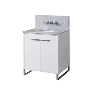Luca Premium 32 in. W x 25 in. D x 36 in. H Bath Vanity in White with White Carrara Marble Top with white basins