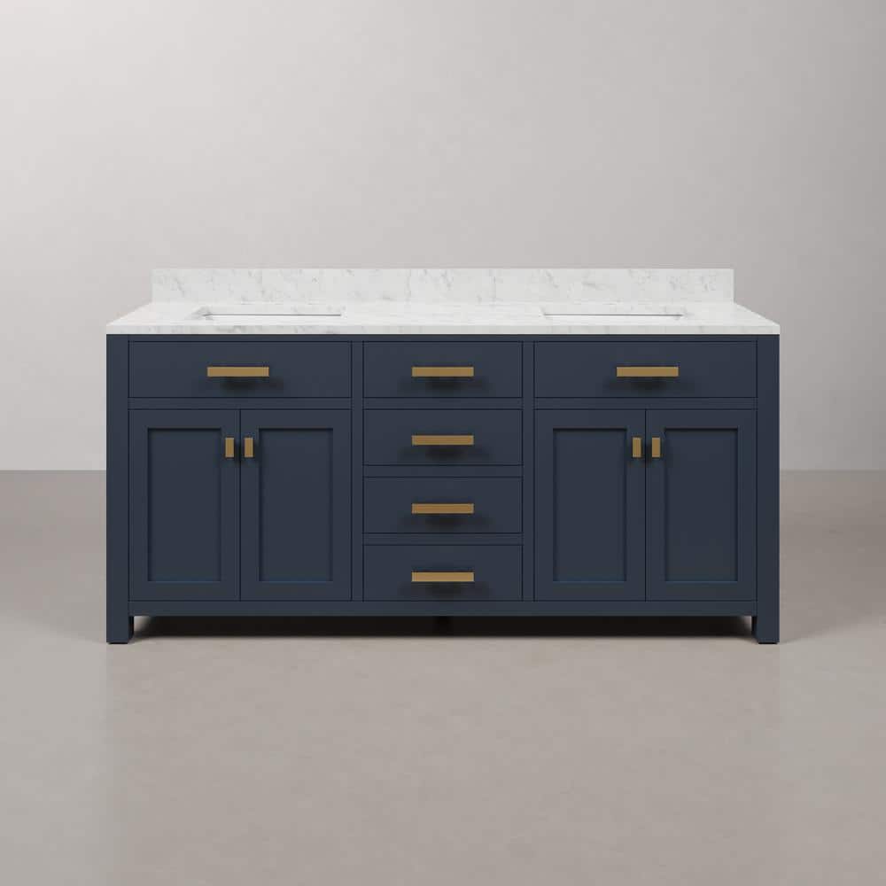Madison 72" Monarch Blue Double Sink Vanity with Carrara Marble Top