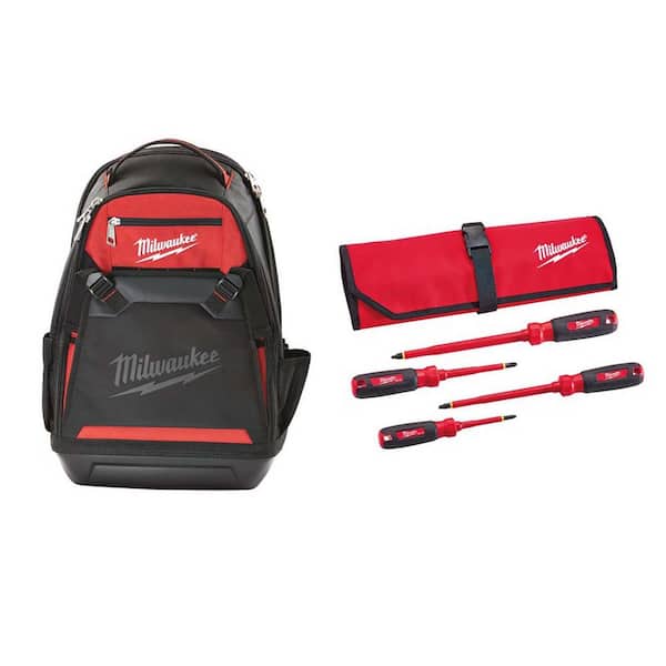 Milwaukee 10 in. Jobsite Backpack with 1000-Volt Insulated Screwdriver Set and Pouch (4-Piece)