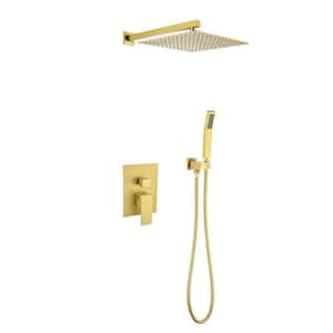 1-Spray Patterns 9.8 in. Wall Mount Dual Fixed and Handheld Shower Head with 1.8 GPM in Brushed Gold