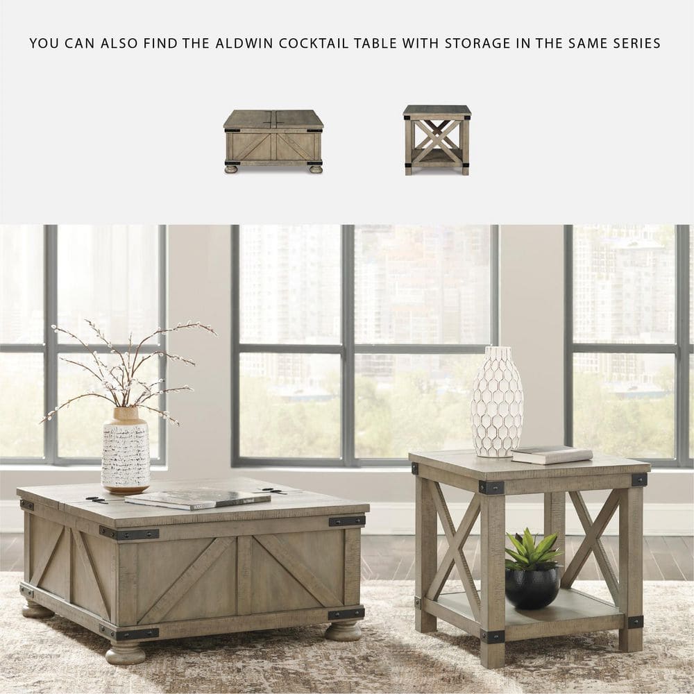 Aldwin 26 in. Gray Rectangle Wood End Table with Lower Shelf - thumbnail 6