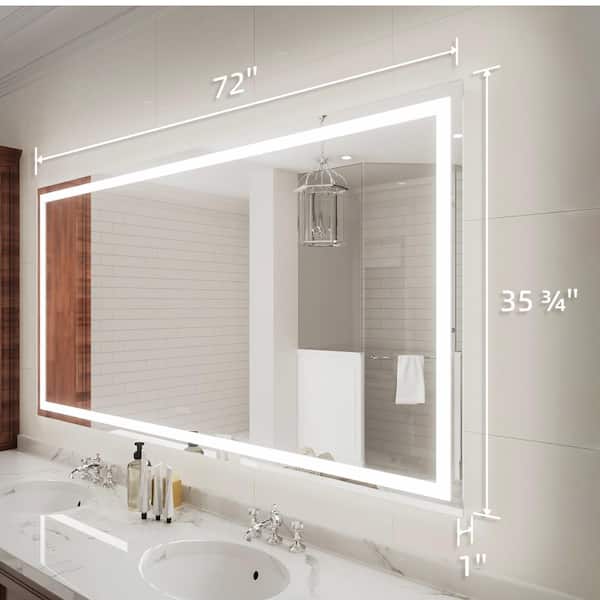 Iris 72 in. W x 36 in. H Rectangular Frameless LED Wall Bathroom Vanity Mirror in Silver