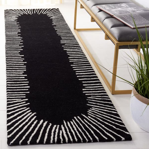 Fifth Avenue 2 ft. x 11 ft. Black/Ivory Orbital Striped Runner Rug