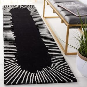 Fifth Avenue Black/Ivory 2 ft. x 8 ft. Border Geometric Runner Rug