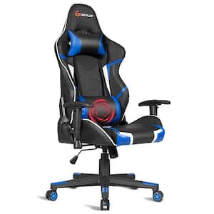 Massage Gaming Chair Reclining Racing Chair w/ Headrest and Lumbar Support Blue