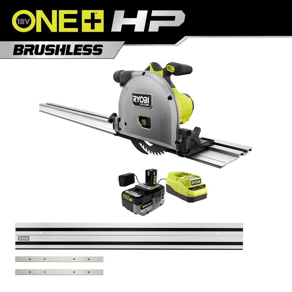 ONE+ HP 18V Brushless Cordless 6-1/2 in. Track Saw Kit w/ 4 Ah HIGH PERFORMANCE Battery, Charger, & 55"" Track Saw Track -  RYOBI, A73TS02PTS01K