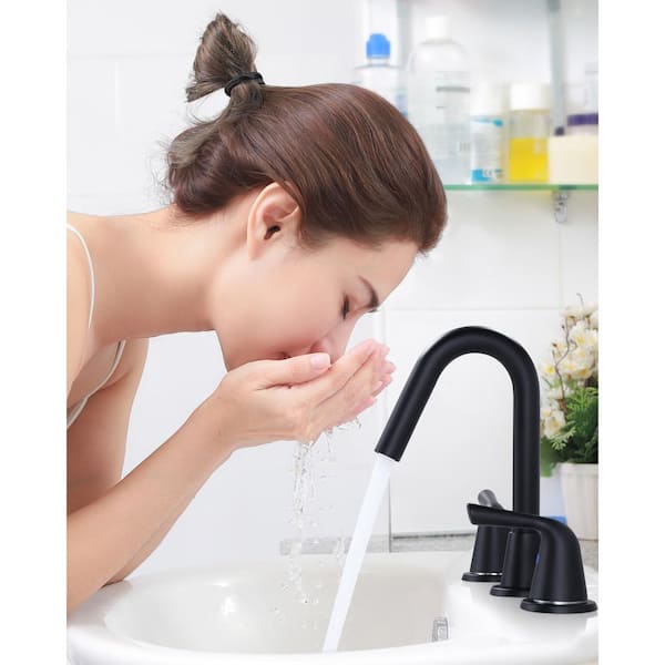 8 in. Widespread Double Handle Bathroom Faucet with Drain Kit and Supply Lines Included in Spot Resist Matte Black