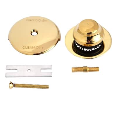 Universal NuFit Foot Actuated Bathtub Stopper with Grid Strainer, 1-Hole Overflow and Combo Pin Kit, Polished Brass
