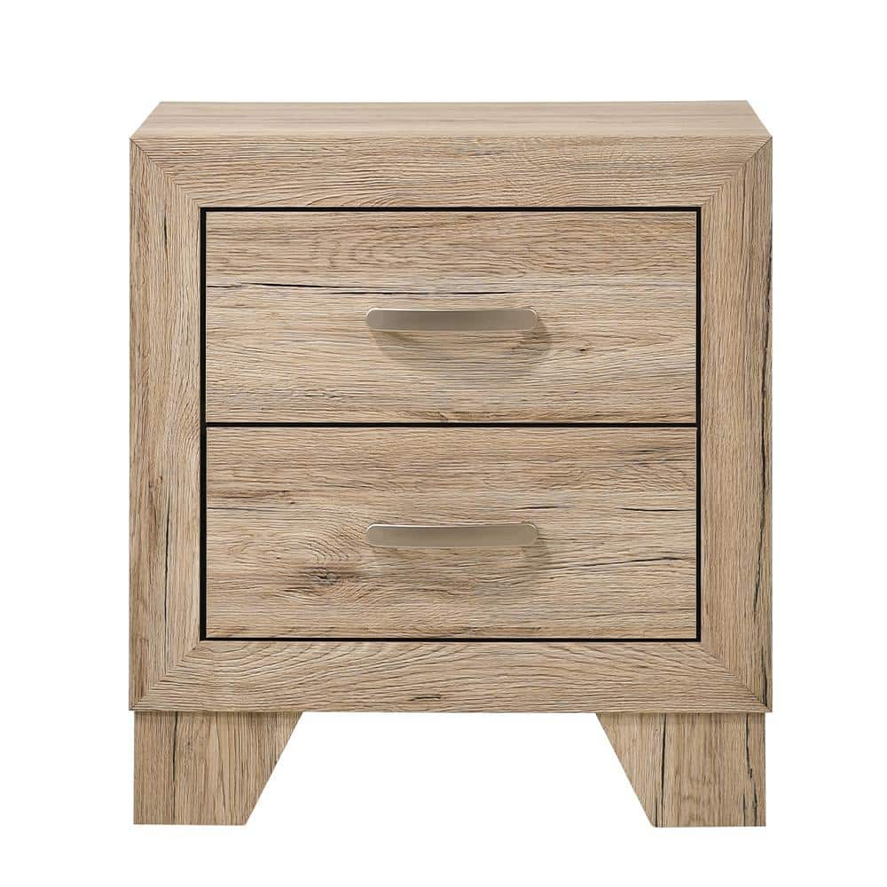 Natural Washed Oak 2-Drawer Wooden Nightstand